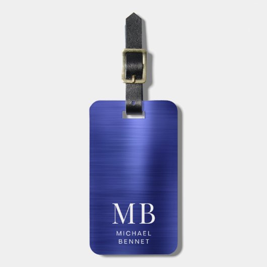 Elegant Monogrammed Navy Blue Bagagelabel (Voorkant verticaal)