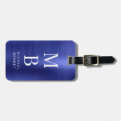 Elegant Monogrammed Navy Blue Brushed Metallic Bagagelabel (Voorkant horizontaal)