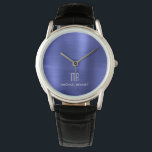 Elegant Monogrammed Navy Blue Brushed Metallic Horloge<br><div class="desc">Gepersonaliseerde Elegant Monogrammed Navy Blue Brushed Metallic Watch.</div>