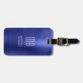 Elegant Monogrammed Navy Blue Metal Bagagelabel (Voorkant horizontaal)