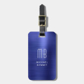 Elegant Monogrammed Navy Blue Metal Bagagelabel (Voorkant verticaal)