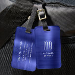 Elegant Monogrammed Navy Blue Metal Bagagelabel<br><div class="desc">Gepersonaliseerd Elegant Monogrammed Navy Blue Faux Metal Bagagelabel.</div>