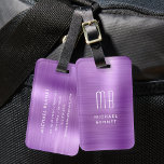 Elegant Monogrammed Paars geborsteld metaal Bagagelabel<br><div class="desc">Gepersonaliseerd Elegant Monogrammed Paars geborsteld Metaal Bagagelabel.</div>