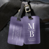 Elegant Monogrammed Paars geborsteld metaal Bagagelabel