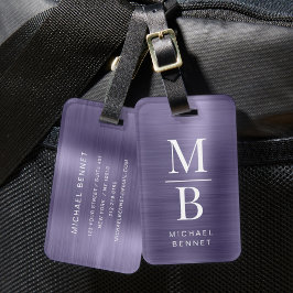 Elegant Monogrammed Paars geborsteld metaal Bagagelabel