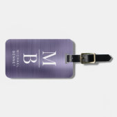 Elegant Monogrammed Paars geborsteld metaal Bagagelabel (Voorkant horizontaal)