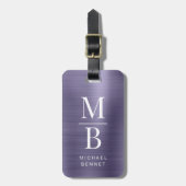 Elegant Monogrammed Paars geborsteld metaal Bagagelabel (Voorkant verticaal)