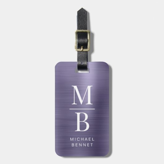 Elegant Monogrammed Paars geborsteld metaal Bagagelabel (Voorkant verticaal)