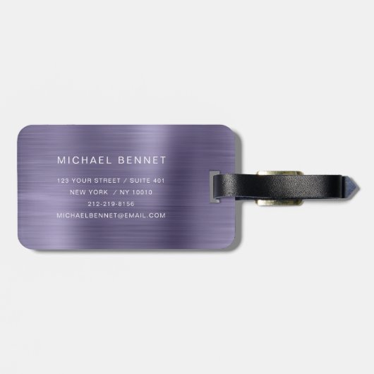 Elegant Monogrammed Paars geborsteld metaal Bagagelabel (Achterkant horizontaal)