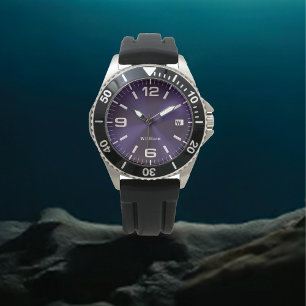 Elegant Monogrammed Paars geborsteld metaal Horloge