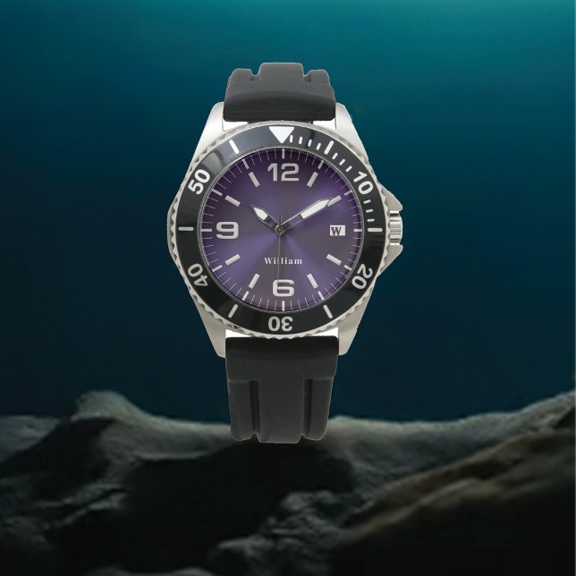 Elegant Monogrammed Paars geborsteld metaal Horloge (Creator heeft geüpload)