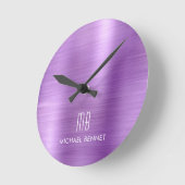 Elegant Monogrammed Paars geborsteld metaal Ronde Klok (Hoek)
