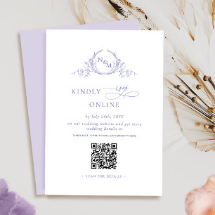 Elegant Monogrammed Paarse QR-Code/RSVP Online Informatiekaartje