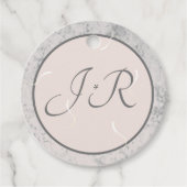 Elegant Monogrammed Peach and Grey Bedankjes Labels (Voorkant)