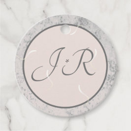 Elegant Monogrammed Peach and Grey Bedankjes Labels