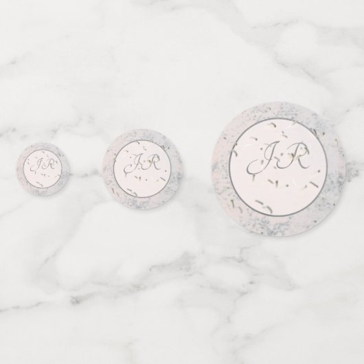 Elegant Monogrammed Peach and Grey Confetti (Voorkanten)