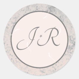 Elegant Monogrammed Peach and Grey Ronde Sticker
