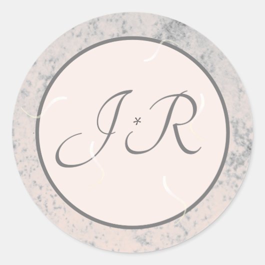 Elegant Monogrammed Peach and Grey Ronde Sticker (Voorkant)