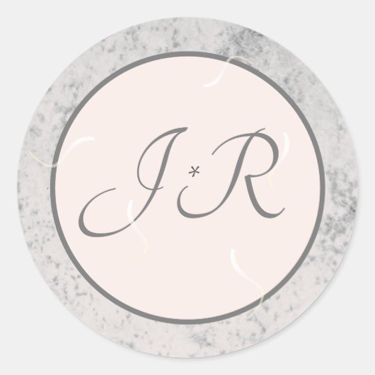Elegant Monogrammed Peach and Grey Ronde Sticker (Voorkant)