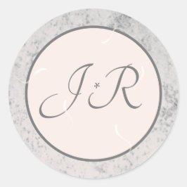 Elegant Monogrammed Peach and Grey Ronde Sticker