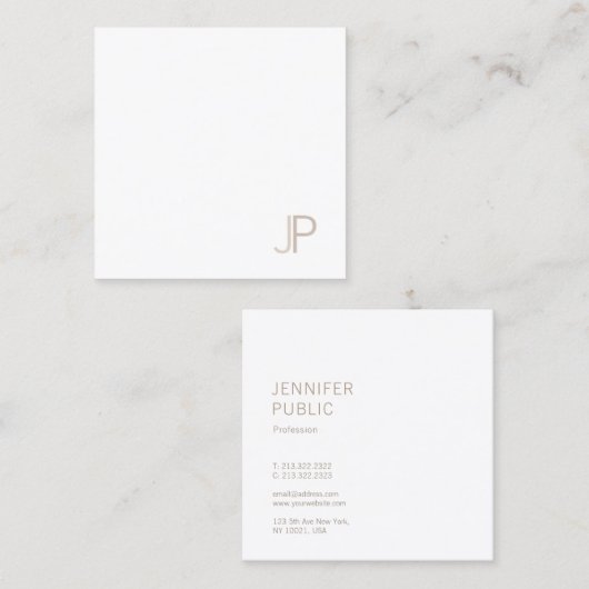 Elegant Monogrammed Plain Modern Trendy Luxe Vierkante Visitekaartje (Voorkant / Achterkant)