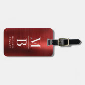 Elegant Monogrammed Red Brushed Metallic Bagagelabel (Voorkant horizontaal)