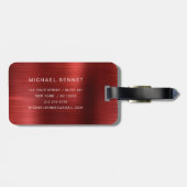 Elegant Monogrammed Red Brushed Metallic Bagagelabel (Achterkant horizontaal)