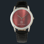 Elegant Monogrammed Red Brushed Metallic Horloge<br><div class="desc">Gepersonaliseerde Elegant Monogrammed Red, geborsteld Metallic Watch.</div>