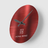 Elegant Monogrammed Red Brushed Metallic Ronde Klok (Hoek)