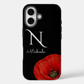 Elegant Monogrammed Red Poppy on Black Case-Mate iPhone Case (Achterkant)