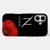 Elegant Monogrammed Red Poppy on Black Case-Mate iPhone Case (Achterkant (horizontaal))
