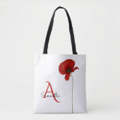 Elegant Monogrammed Red Poppy on White Tote Bag (Voorkant)