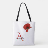 Elegant Monogrammed Red Poppy on White Tote Bag (Achterkant)