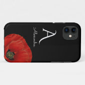 Elegant Monogrammed Red Poppy op Black Floral Case-Mate iPhone Case (Achterkant (horizontaal))