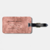 Elegant monogrammed Roos Gold Liquid Ink Textuur Bagagelabel (Achterkant horizontaal)