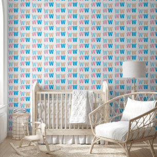 Elegant Monogrammed Roze Blauw Kinder Plezier Vers Behang