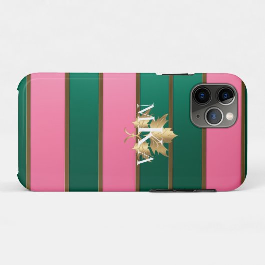 Elegant Monogrammed Roze en Groen Case-Mate iPhone Case (Achterkant (horizontaal))