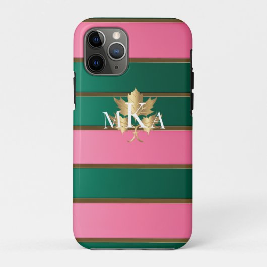 Elegant Monogrammed Roze en Groen Case-Mate iPhone Case (Achterkant)