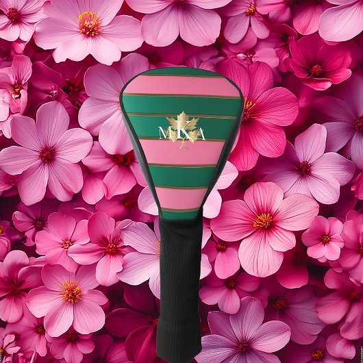 Elegant Monogrammed Roze en Groen Golfheadcover