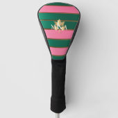 Elegant Monogrammed Roze en Groen Golfheadcover (Voorkant)