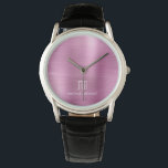 Elegant monogrammed Roze geborsteld metaal Horloge<br><div class="desc">Gepersonaliseerde Elegant Monogrammed Roze,  geborsteld Metallic Horloge.</div>