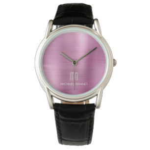 Elegant monogrammed Roze geborsteld metaal Horloge