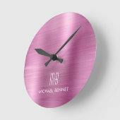 Elegant monogrammed Roze geborsteld metaal Ronde Klok (Hoek)