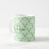 Elegant Monogrammed Sage Green & White Damask Koffiemok (Voorkant links)