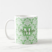 Elegant Monogrammed Sage Green & White Damask Koffiemok (Links)