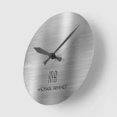 Elegant Monogrammed Silver Grey Borhed Metallic Ronde Klok (Hoek)