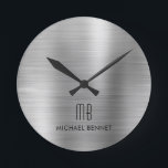 Elegant Monogrammed Silver Grey Borhed Metallic Ronde Klok<br><div class="desc">Gepersonaliseerde Elegant Monogrammed Silver Grey Borhed .</div>
