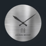 Elegant Monogrammed Silver Grey Borhed Metallic Ronde Klok<br><div class="desc">Gepersonaliseerde Elegant Monogrammed Silver Grey Borhed .</div>