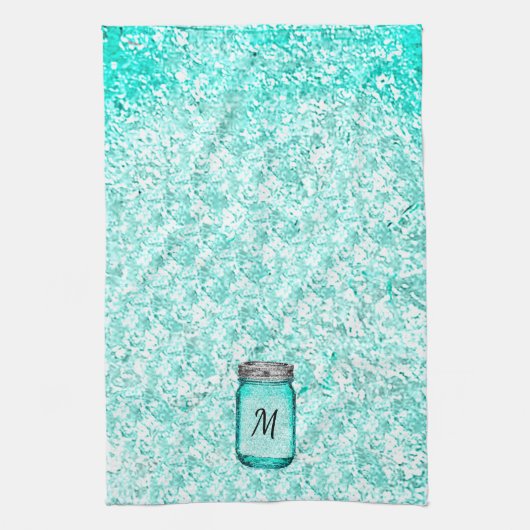 Elegant Monogrammed Stylish Pattern Blauwgroen Theedoek (Verticaal)