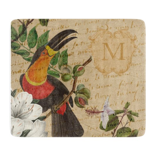 Elegant Monogrammed Toucan Snijplank (Voorkant)